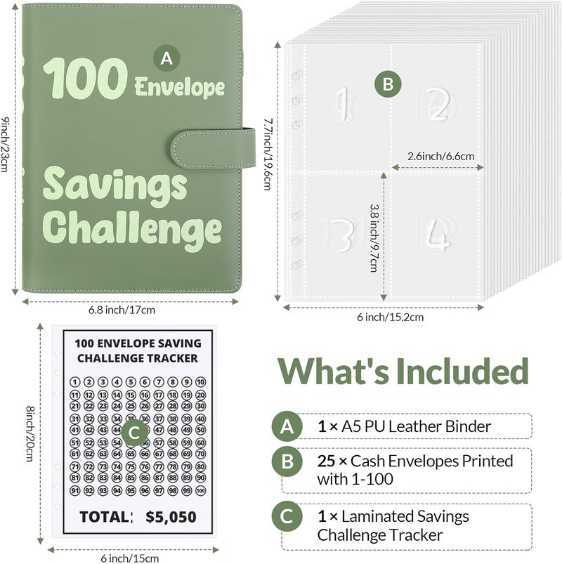 Skydue 100 Envelopes Money Savin Challenge Binder, A5 Money Saving Budget Binder with Cash Envelopes - Savings Challenges Book to Save $5,050 - Image 2
